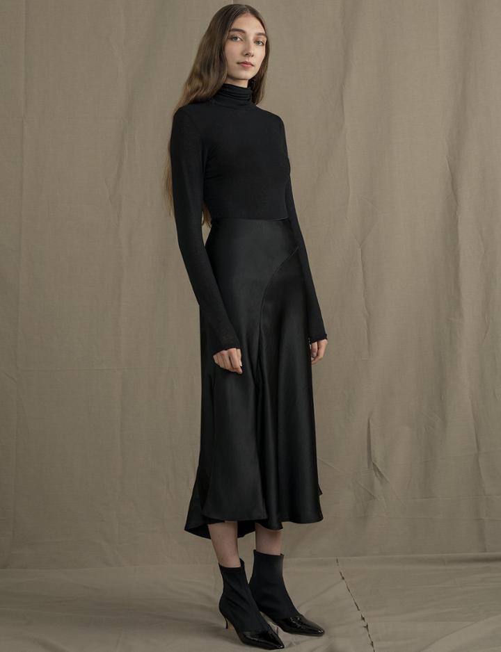 Pixie Market Valeria Black Silky Flare Skirt -preorder