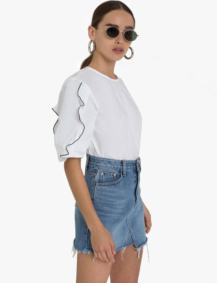 Pixie Market Ray Ruffle Sleeve Top