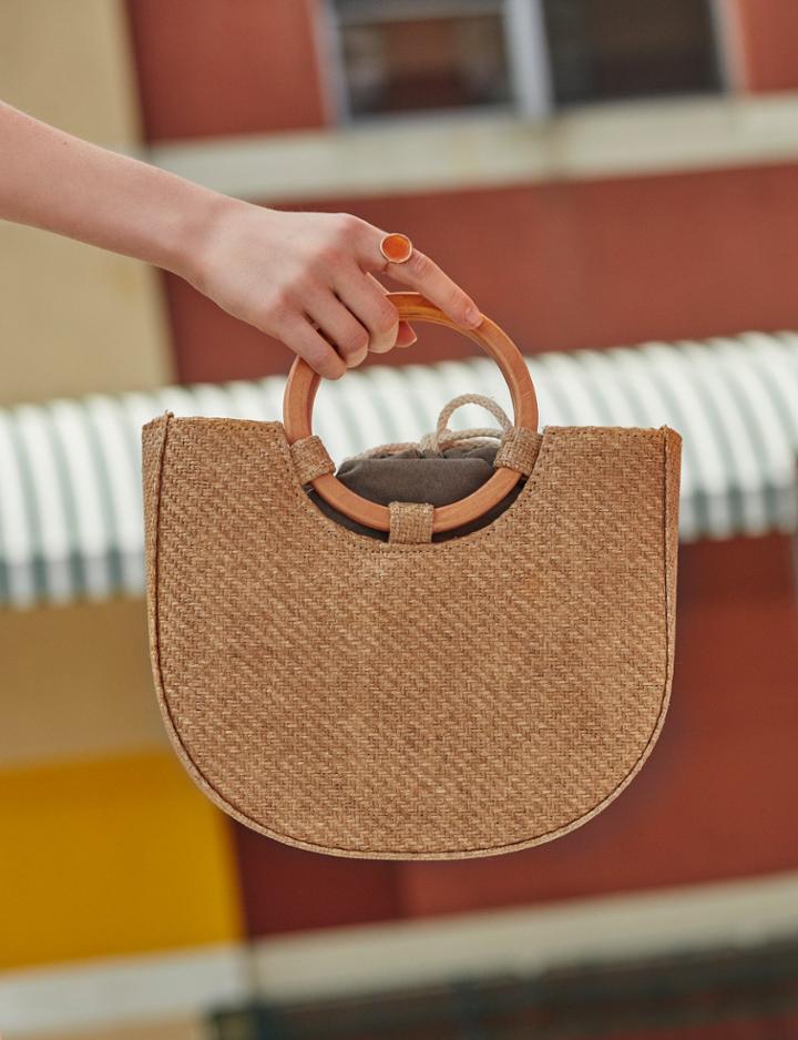 Pixie Market Rattan Straw Circle Handle Bag
