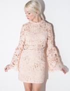 Pixie Market Peach Floral Lace Bell Sleeve Dress