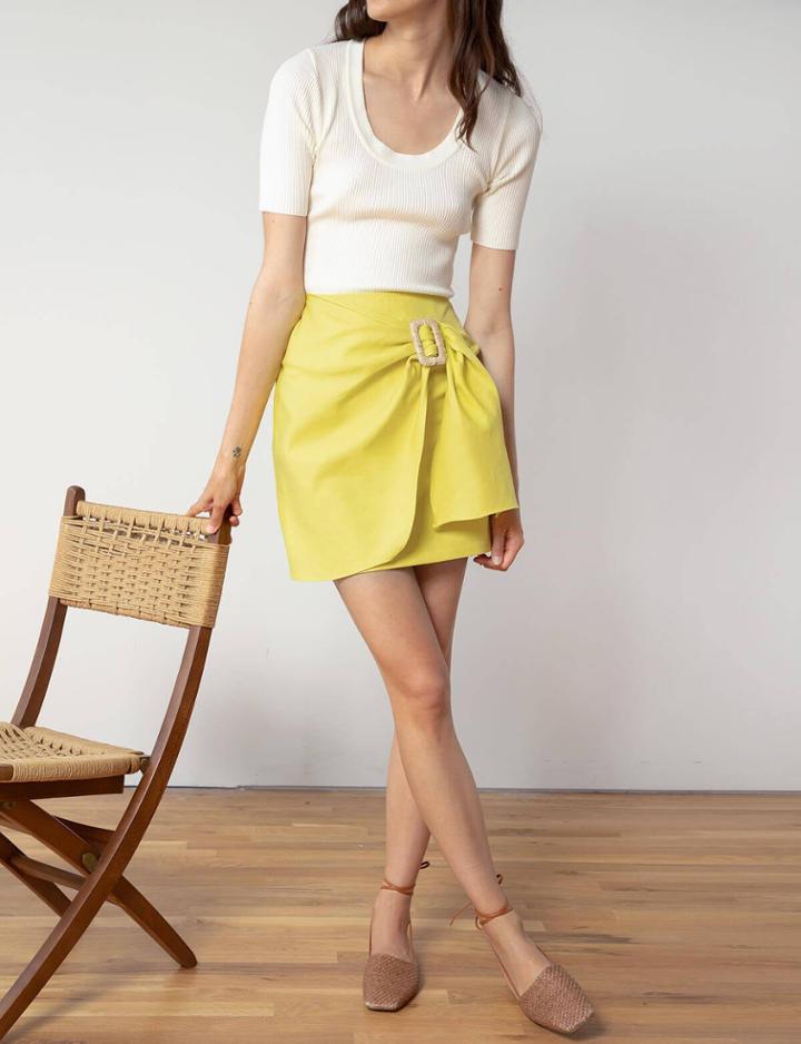 Pixie Market Yellow Belted Wrap Skirt