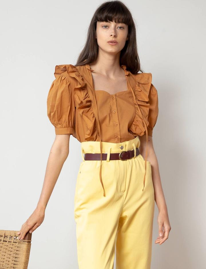 Pixie Market Sienna Brown Ruffle Top