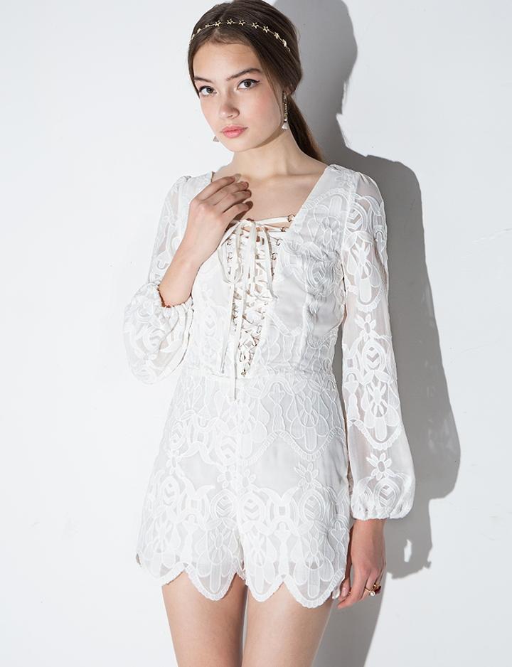 Pixie Market Lulu Lace Up Romper By Line & Dot