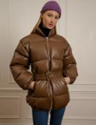 Pixie Market Brown Leather Belted Puffy Jacket