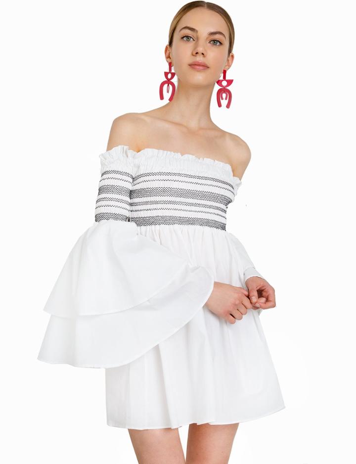 Pixie Market White Smocked Off The Shoulder Dress
