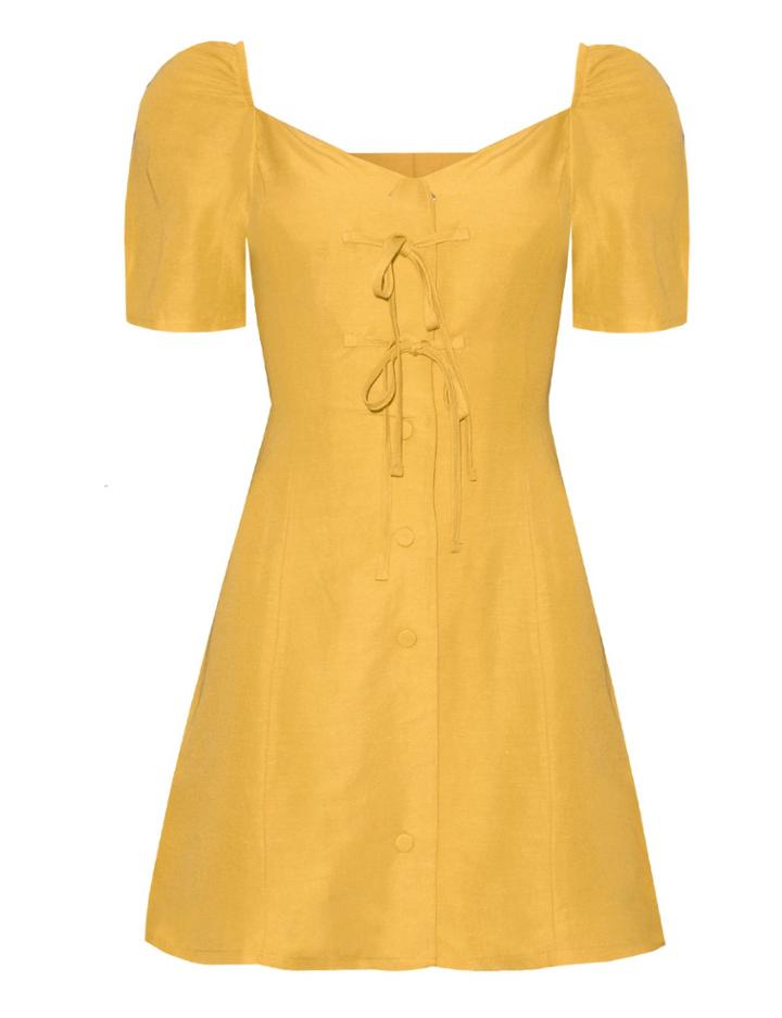 Pixie Market Helena Mustard Linen Dress
