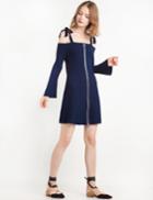 Pixie Market Beverly Shoulder Tie Ribbed Fit And Flare Dress By New Revival