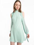 Pixie Market Mint Button Cold Shoulder Dress