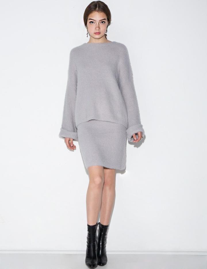 Pixie Market Cozy Grey Sweater Dress Two Piece Set