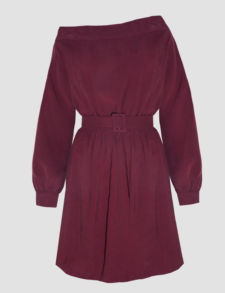 Pixie Market Burgundy Off The Shoulder Shirt Dress