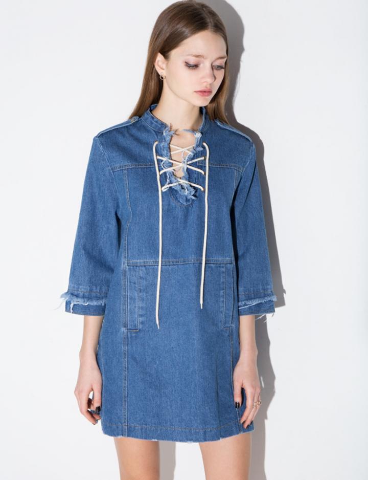 Pixie Market Denim Lace Up Shirt Dress