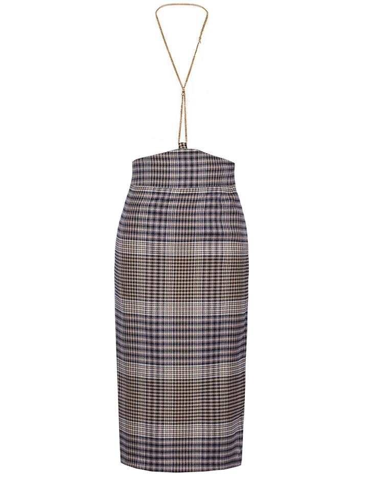 Pixie Market Chain Halter Plaid Pencil Skirt
