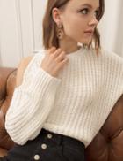 Pixie Market Ivory Cut Out Shoulder Sweater