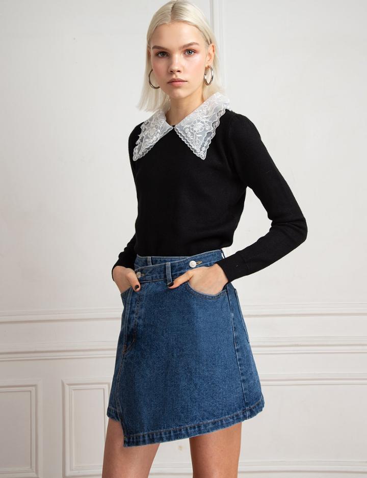 Pixie Market Lace Collar Black Sweater