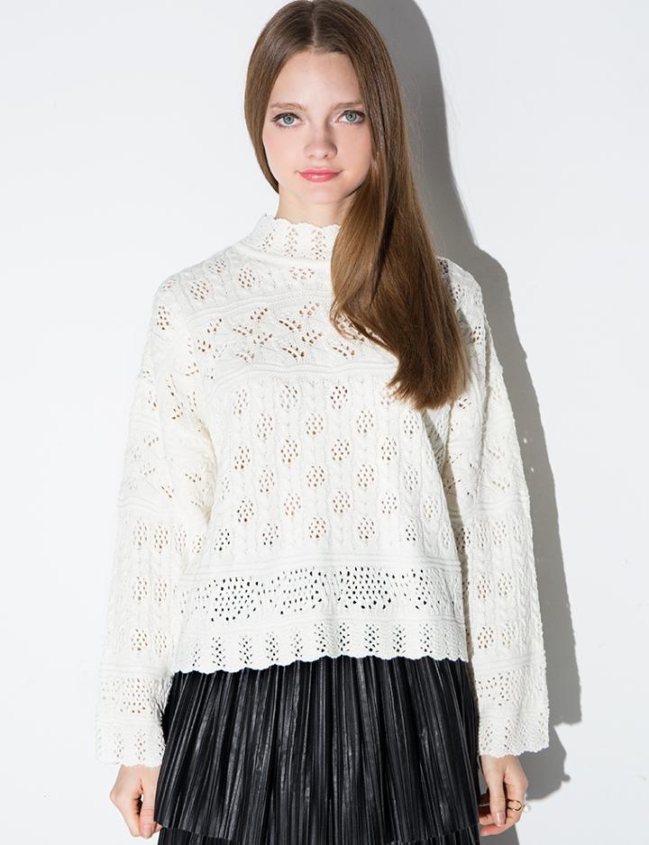 Pixie Market Ivory Scalloped Patterned Sweater