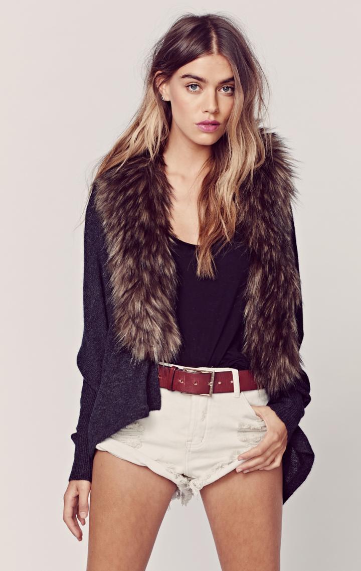 27 Miles Cashmere Cardigan With Faux Fur Collar