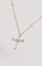 Planet Blue Grey Pearl Layering Cross Necklace