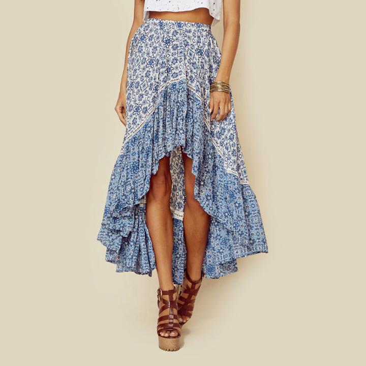 Miss June Folk Printed Ruffle Skirt