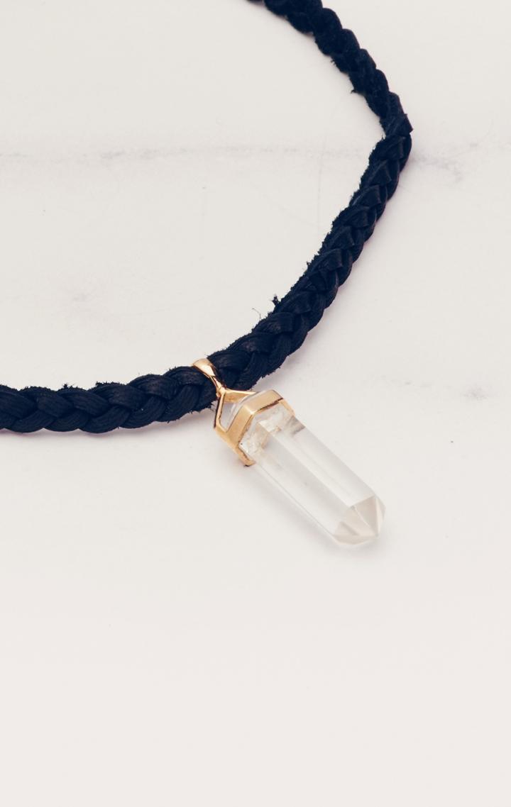 Planet Blue Braided Black Leather & Crystal Choker