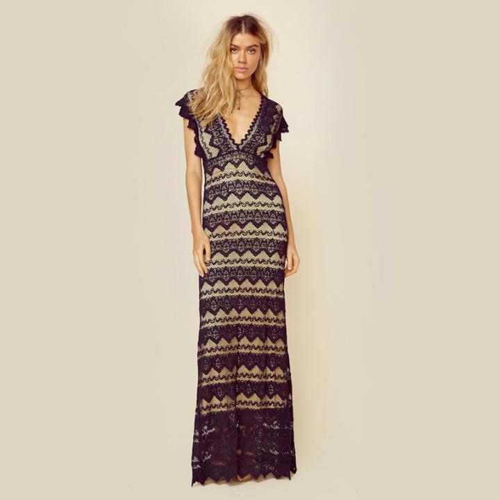 Nightcap Sierra Lace Plunging V Maxi Dresses