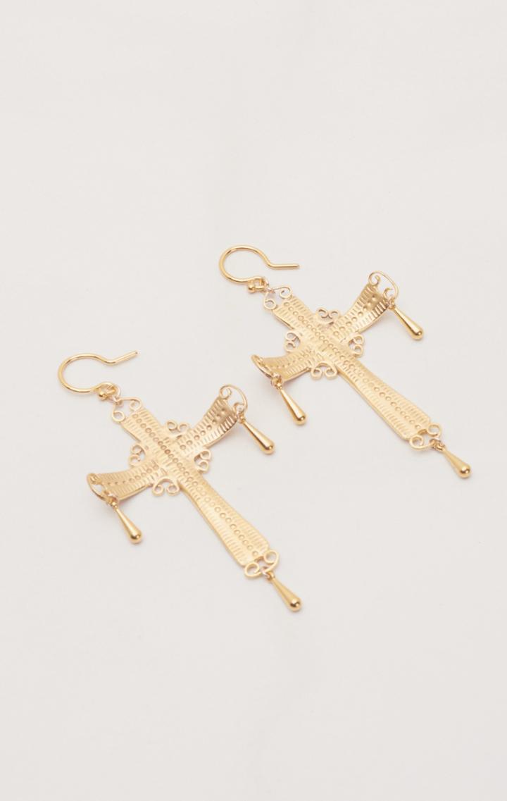 Planet Blue Yellow Gold Cross Earrings