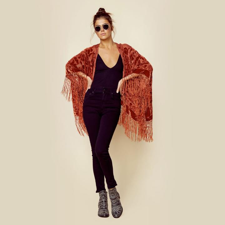 Tru Blu Velvet Burnout Queen Kimono