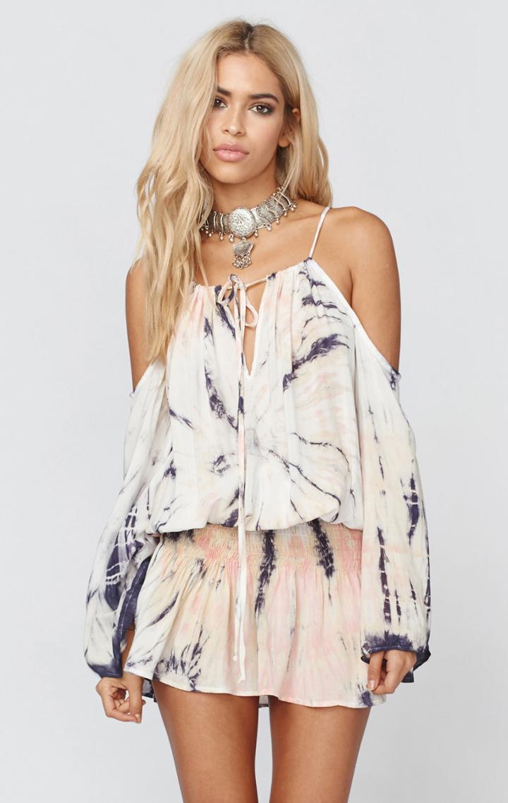 Blue Life Shirred Waist Open Shoulder Dress Swimwear
