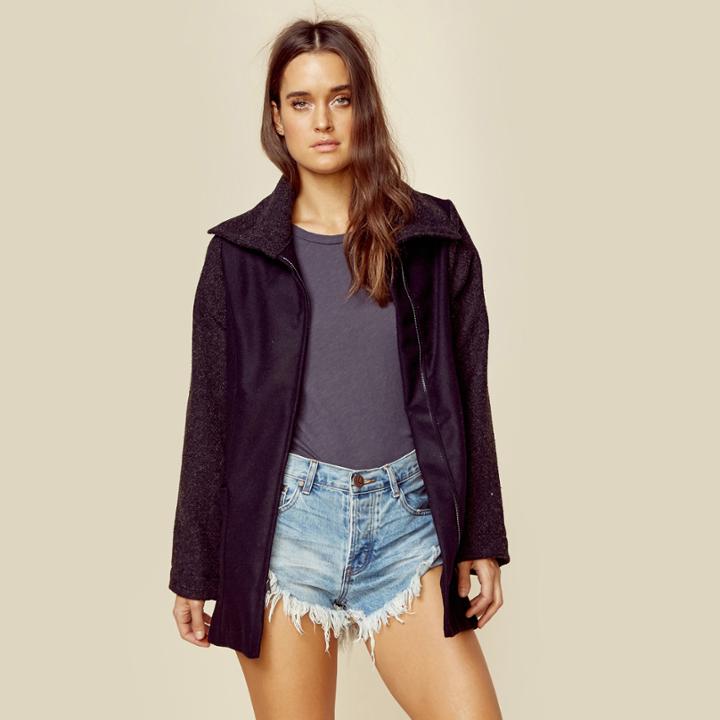 Jet John Eshaya Wool Coat With Contrast Sleeves