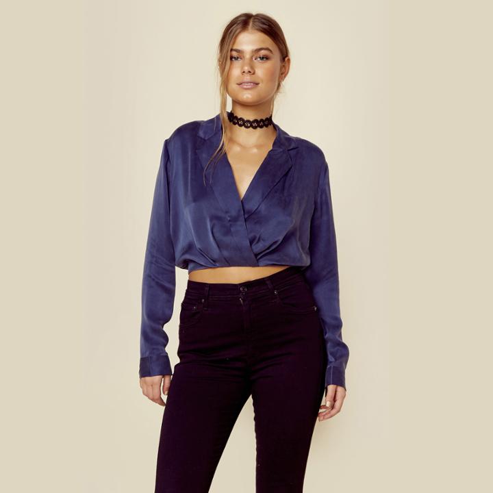 Kendall + Kylie Silk Surplice Hi-lo Shirt Tops