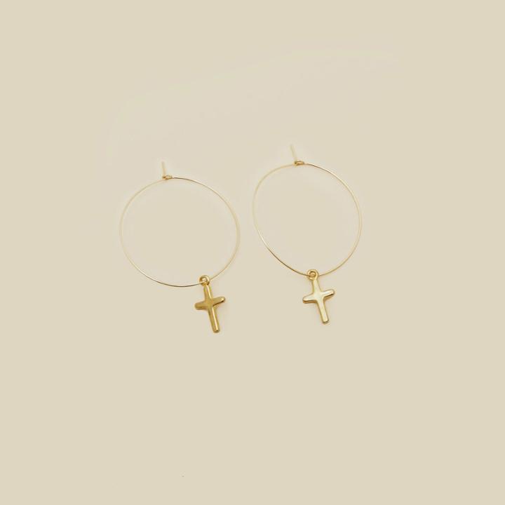 Joy Dravecky Gold Filled Hoops With Cross Accessories