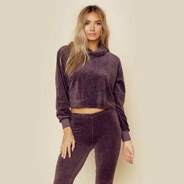 People Of Leisure Crop Velour Hoodie Outerwear