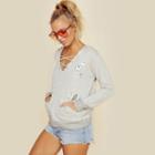 Sundry Lace Up Hoodie With Patches