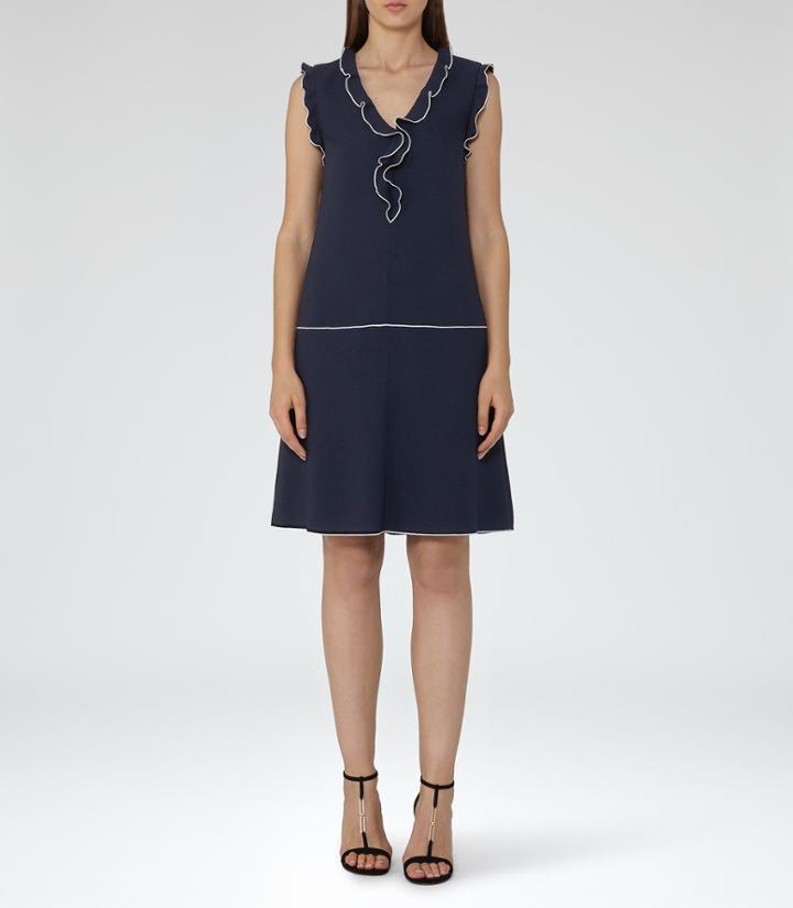 Reiss Vivienne - Womens Frill-detail Shift Dress In Blue, Size 4