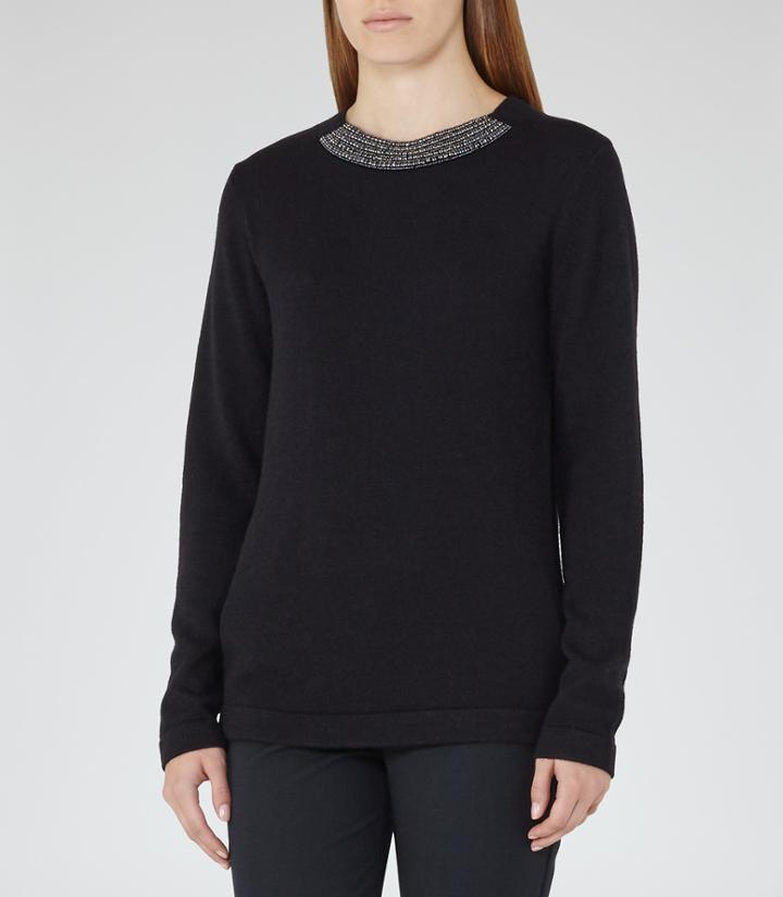 Reiss Esta - Embellished Jumper In Blue, Womens, Size Xs