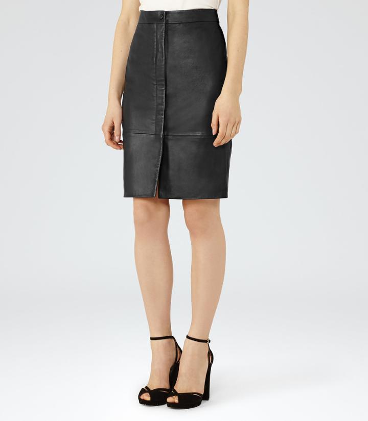 Reiss Cara - Leather Pencil Skirt In Black, Womens, Size 0