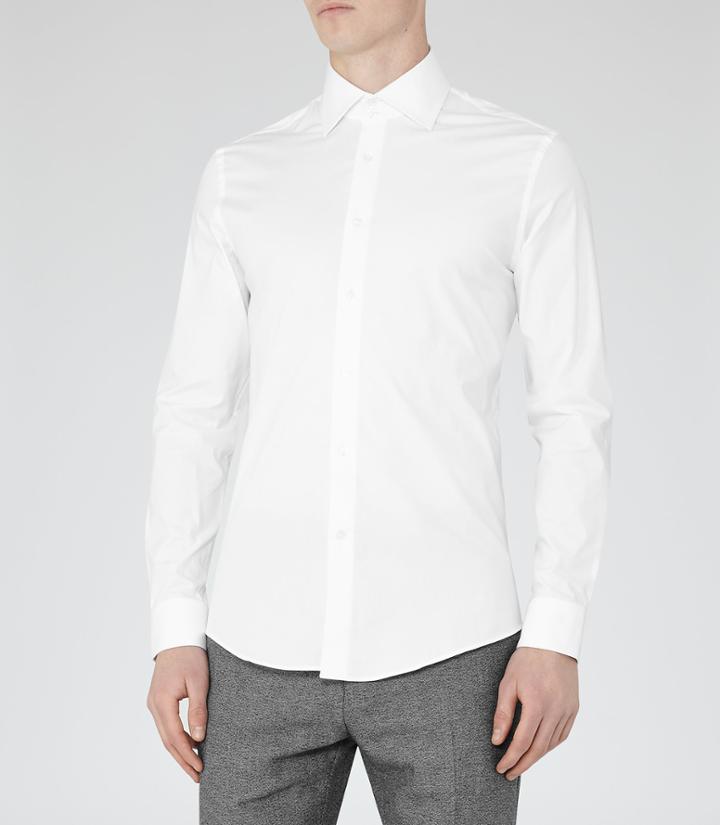 Reiss Zinc - Mens Slim Stretch Shirt In White, Size Xs