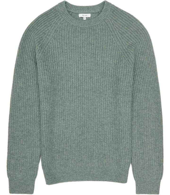 Reiss Jamie - Mens Ribbed Crew-neck Jumper In Green, Size Xs