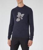 Reiss Kew - Embroidered Jumper In Blue, Mens, Size M
