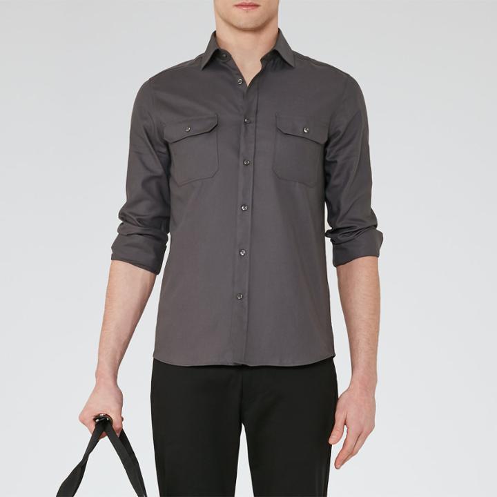 Reiss Renoir - Mens Twill Cotton Shirt In Grey