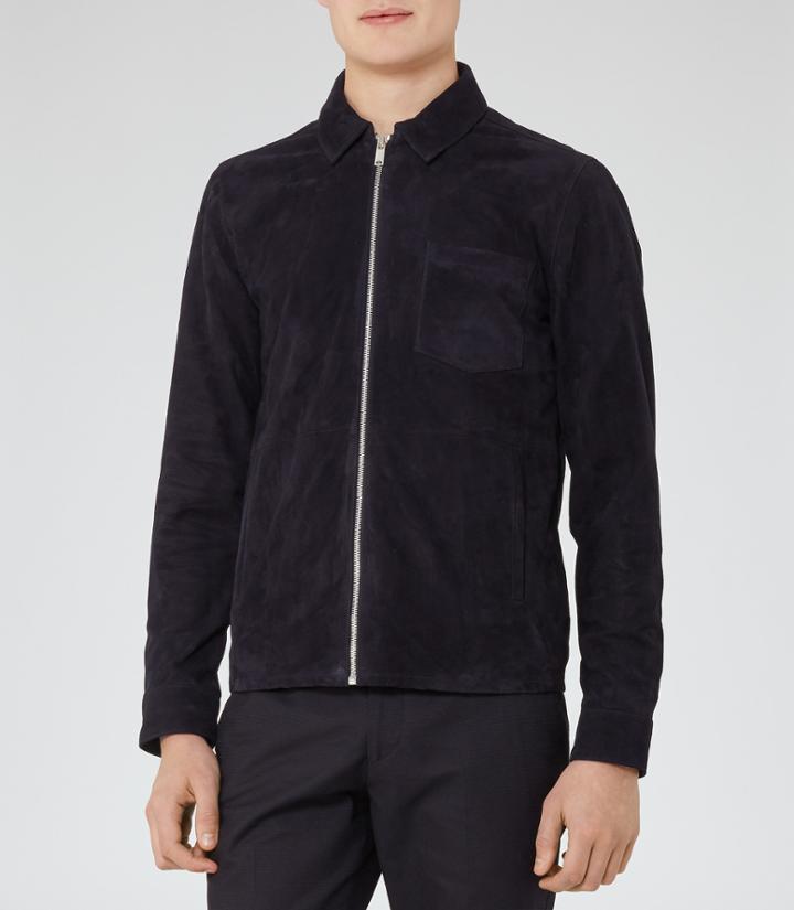 Reiss Whisper - Suede Collared Jacket In Blue, Mens, Size Xs