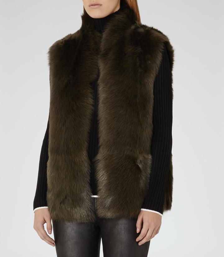 Reiss Tessa - Womens Reversible Shearling Gilet In Green, Size Xs