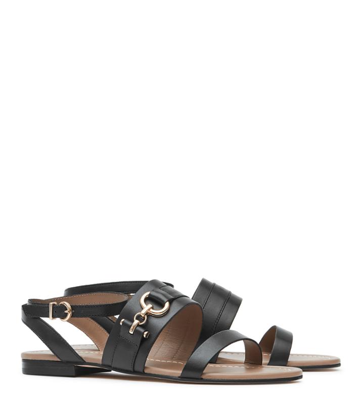 Reiss Bruna - Womens Leather Flat Sandals In Black, Size 3