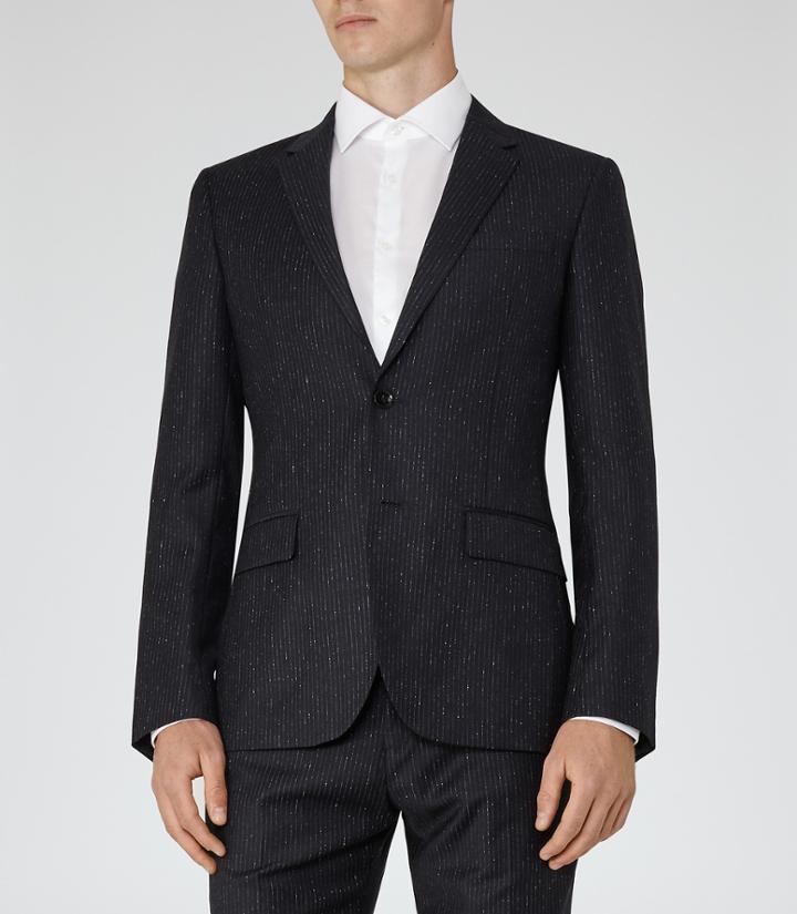 Reiss Kreider B - Mens Wool And Silk Blazer In Blue, Size 38