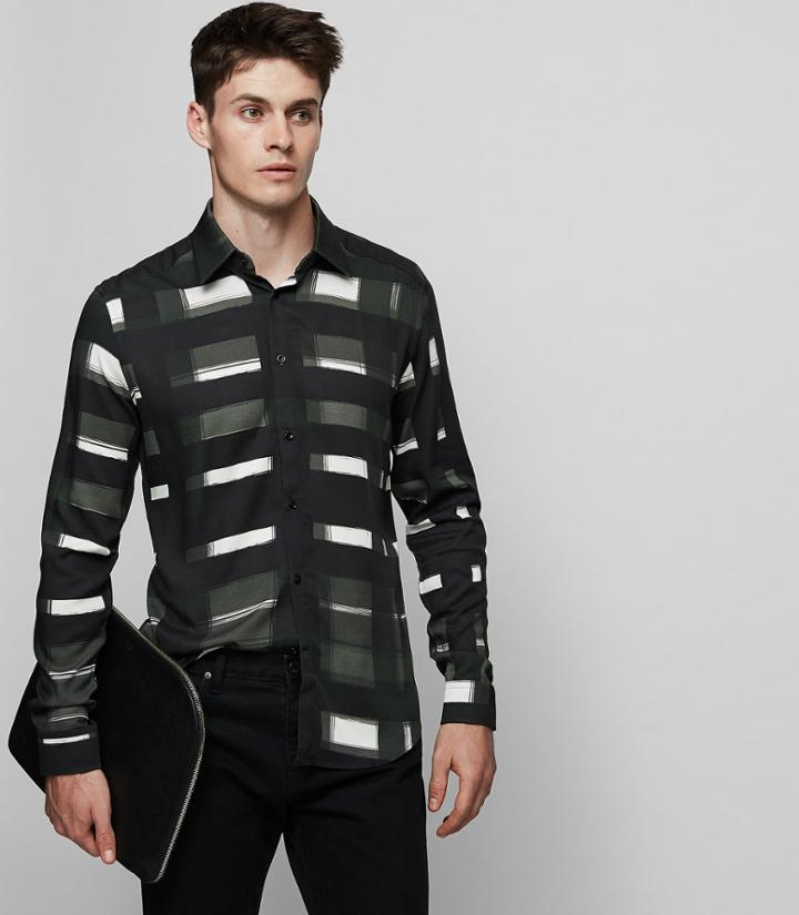 Reiss Verdella - Painterly Check Shirt In Green, Mens, Size Xs