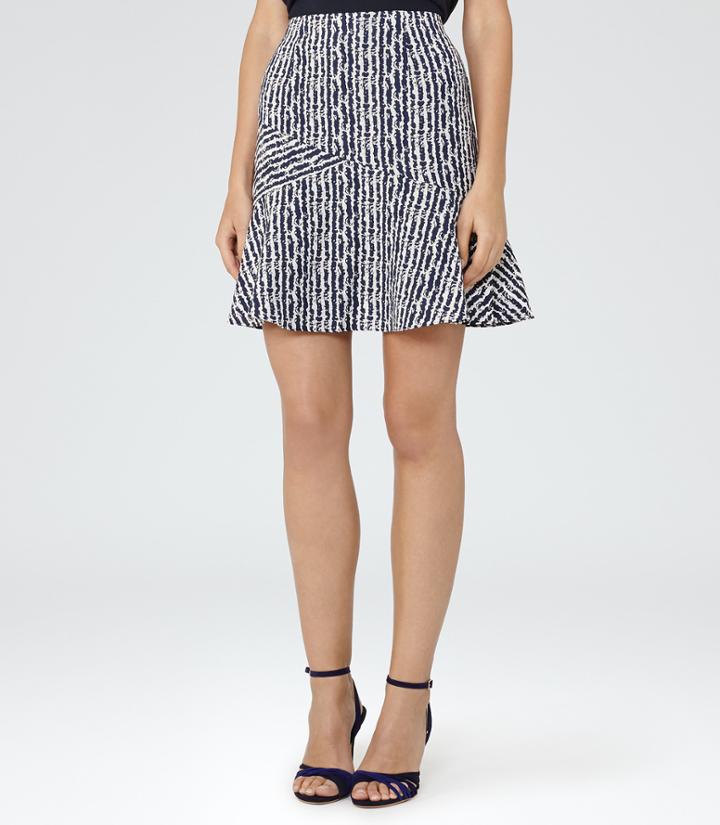 Reiss Gilly - Textured Jacquard Skirt In Blue, Womens, Size 2