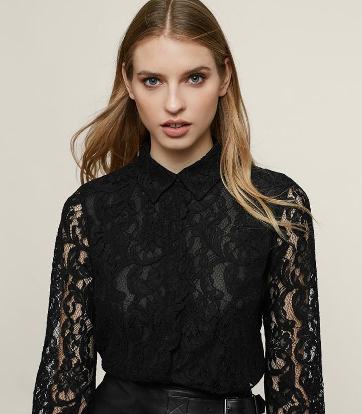 Reiss Yasi - Lace Shirt In Black, Womens, Size 2