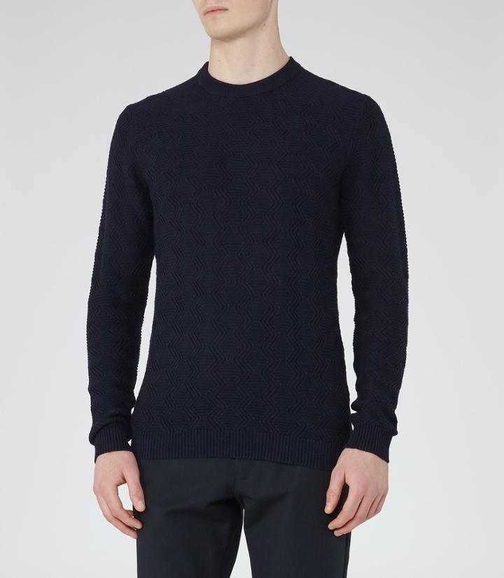 Reiss Watson - Textured Knit Jumper In Blue, Mens, Size Xs