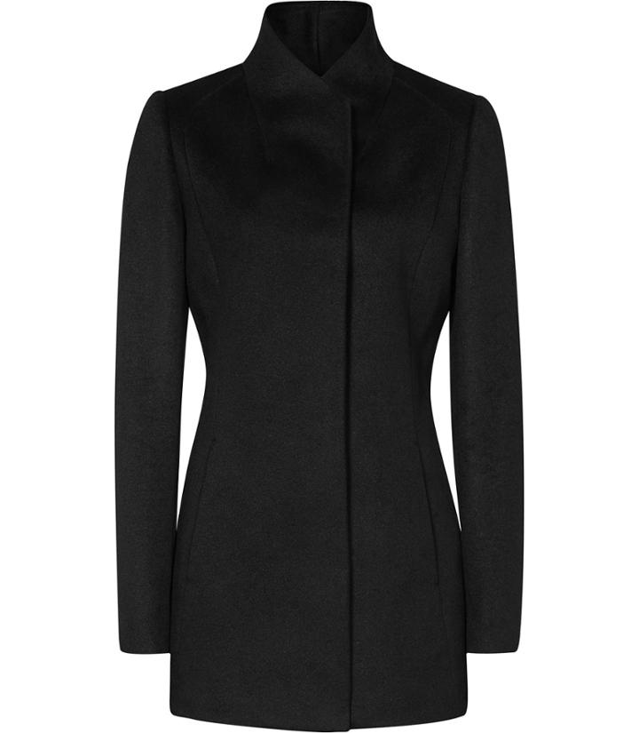 Reiss Napoli - Womens High-collar Wool Coat In Black, Size 4