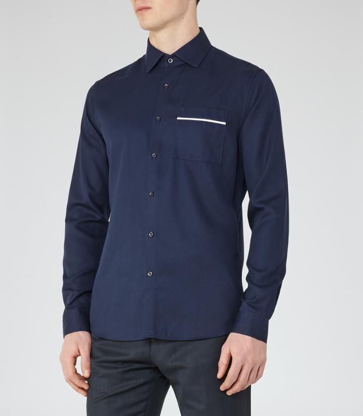 Reiss Thea - Mens Piped Pocket Shirt In Blue, Size Xs