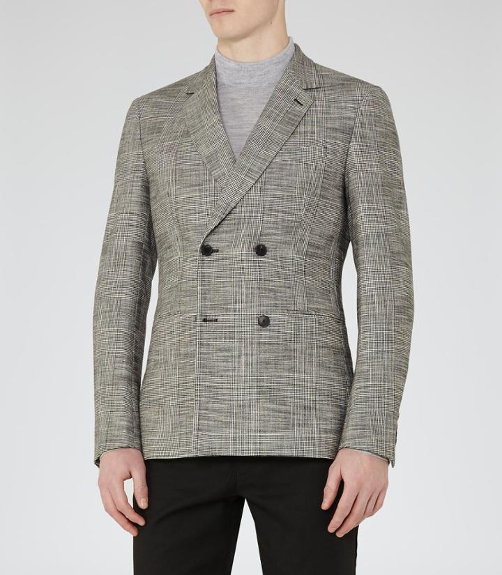 Reiss Dalton B - Mens Houndstooth Blazer In Grey, Size 36